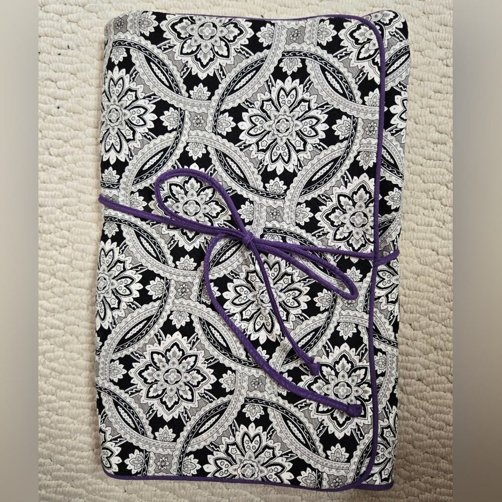 Travel Jewelry Organizer Black White & Purple w/ Multiple Zippered Compartments